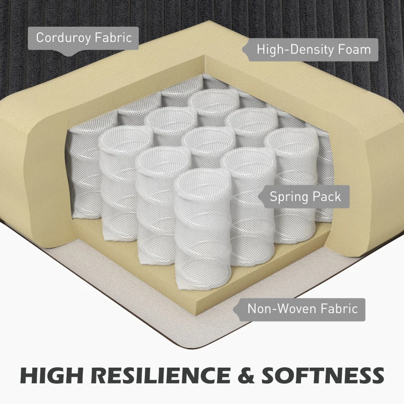 HOMCOM L Shaped Couch, L Shape Sofa with Chaise Lounge and Spring Cushion for Living Room, Bedroom, Charcoal Grey