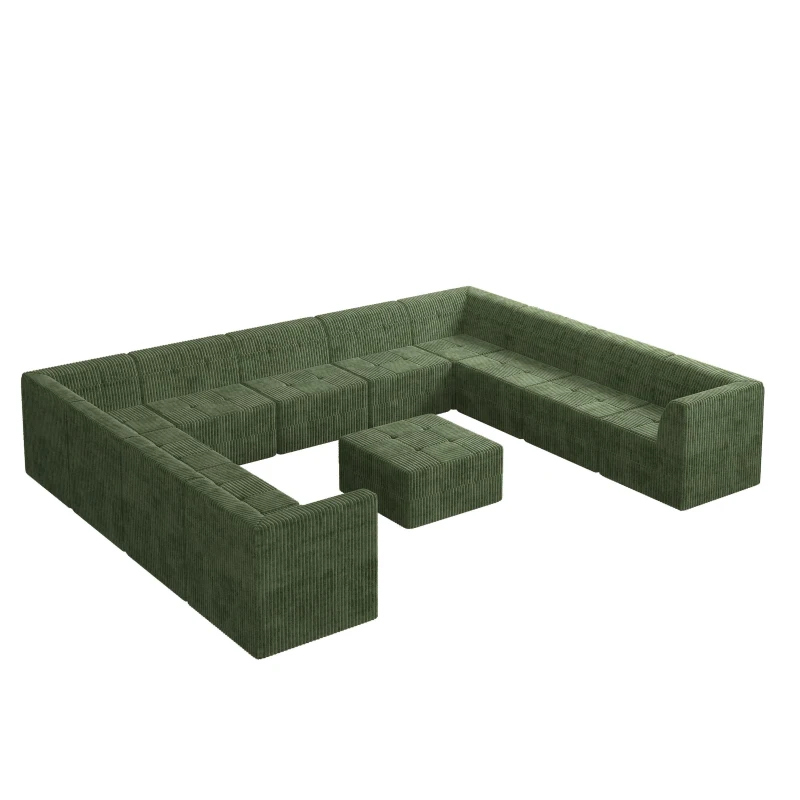 U-Shaped Modular Sectional Sofa with Foam-Filled Cushions, Reversible No-Assembly Sleeper for Living Room, 163.5" L x 130.5" W x 30" H, Green