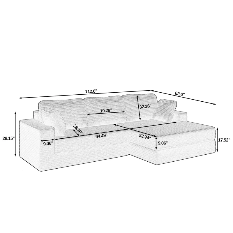 Right-Facing L-Shaped Modular Sectional Sofa with Spring-Supported Seats, Couch for Space-Saving Living, 112.5" L x 62.5" W x 28" H, Brown
