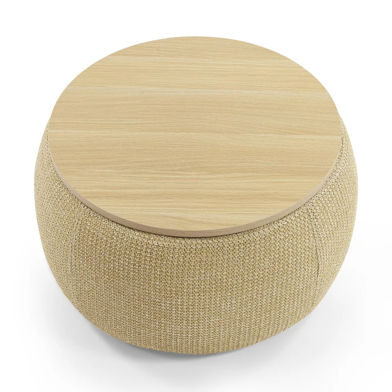 2-in-1 Round Storage Ottoman with Removable Lid, Hidden Storage, End Table & Ottoman for Living Room, 25.5" L x 25.5" W x 14.5" H, Natural