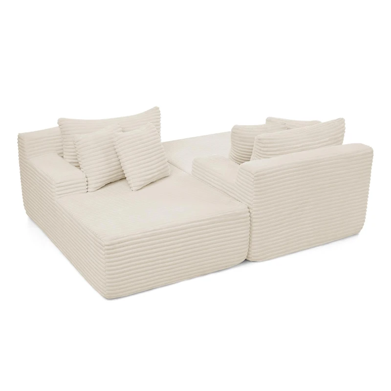2-Seater Compressed Foam Lounge Sofa with Velvet Fabric and No Wood Frame, Loveseat Ideal for Bedroom, 83" L x 63" W x 25" H, Beige