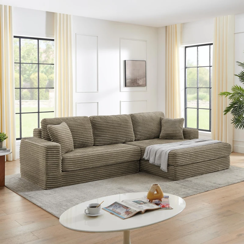 Right-Facing L-Shaped Modular Sectional Sofa with Spring-Supported Seats, Couch for Space-Saving Living, 112.5" L x 62.5" W x 28" H, Brown