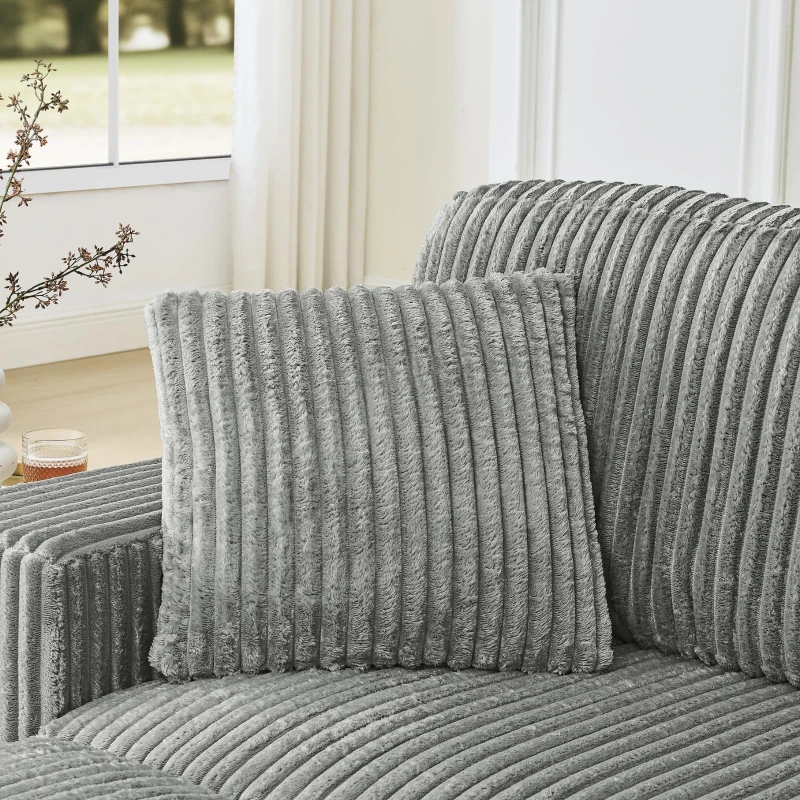 Corduroy Tufted Upholstered Sectional Sofa with Reversible Left/Right Chaise, L-Shaped Seats for Living Room, 110.5" L x 57" W x 25.5" H, Gray