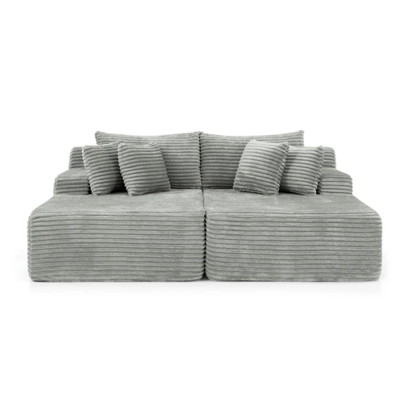 2-Seater Compressed Foam Lounge Sofa with Velvet Fabric and No Wood Frame, Loveseat Ideal for Bedroom, 83" L x 63" W x 25" H, Gray