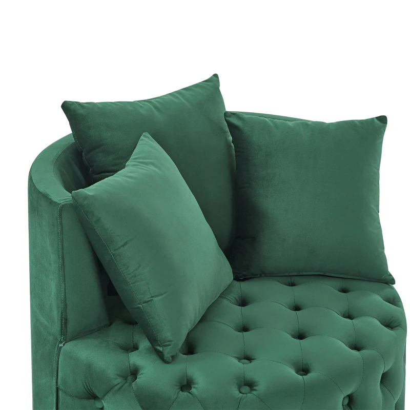 Velvet Upholstered Swivel Chair with Button-Tufted Back, Multi-Density Foam Cushion, Seat with 3 Accent Pillows, 30" L x 30" W x 26" H, Green