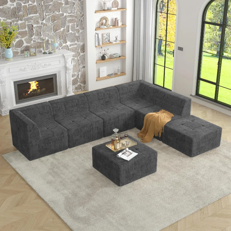 L-Shape Modular Sectional Sofa with Spring-Supported Seat Cushions, DIY Sleeper with All-Foam Construction, 130.5" L x 98" W x 30" H, Grey