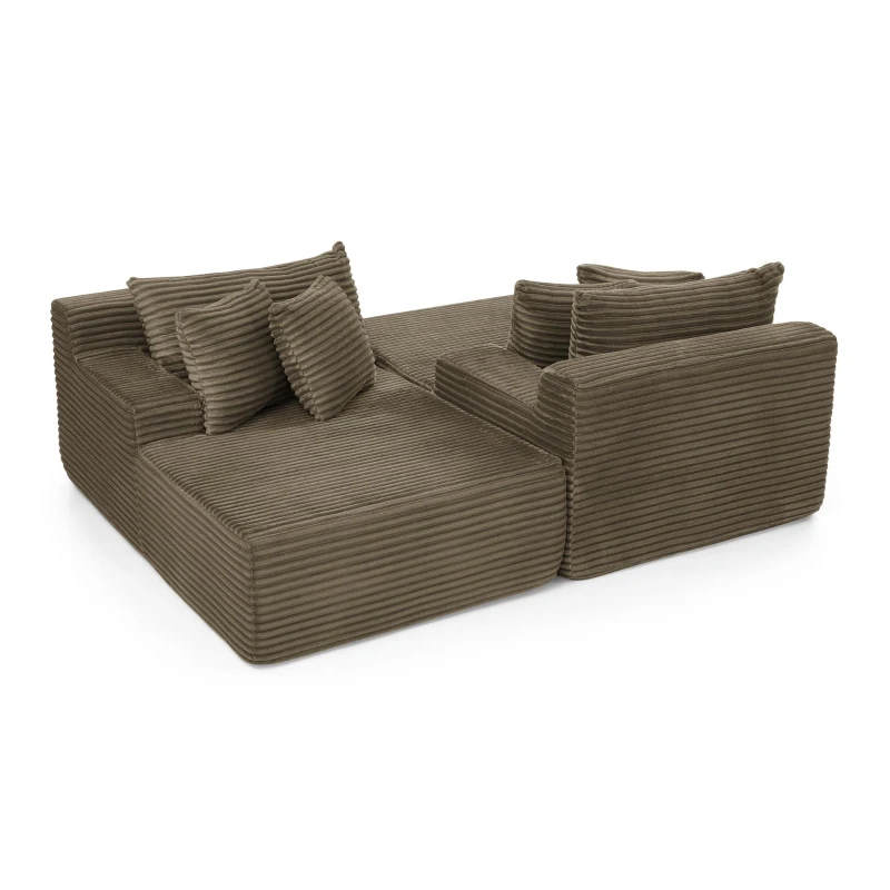 2-Seater Compressed Foam Lounge Sofa with Velvet Fabric and No Wood Frame, Loveseat Ideal for Bedroom, 83" L x 63" W x 25" H, Brown