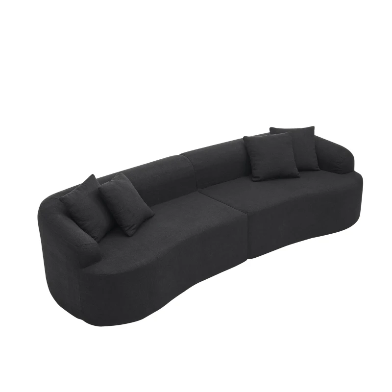 Curved Modular Sectional Sofa with Lambswool Fabric, One-Piece Foam, Compressed Lounge for Living Room, 104" L x 32.5" W x 27" H, Black