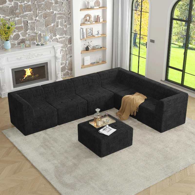 L-Shape Modular Sectional Sofa with Foam-Filled Cushions for Plush Comfort, Reversible Sleeper for Living Room, 130.5" L x 97.5" W x 30" H, Black