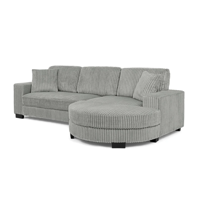 Corduroy Tufted Upholstered Sectional Sofa with Reversible Left/Right Chaise, L-Shaped Seats for Living Room, 110.5" L x 57" W x 25.5" H, Gray