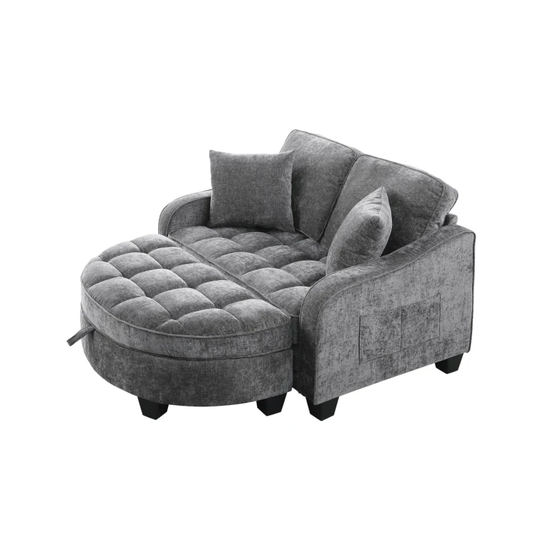 2-Seater Sofa Chaise Lounge with Irregular Curved Armrests, Ergonomic Backrest, Footrest with 2 Throw Pillows, 42.5" L x 32.5" W x 36.5" H, Grey