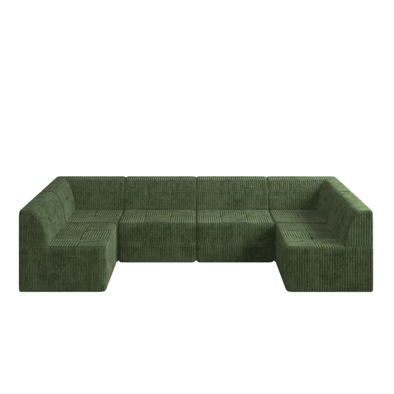 U-Shaped Modular Sofa with Spring-Supported Cushions and Wide Arms, Sectional Sofa Perfect for Living Room, 130.5" L x 65" W x 30" H, Green