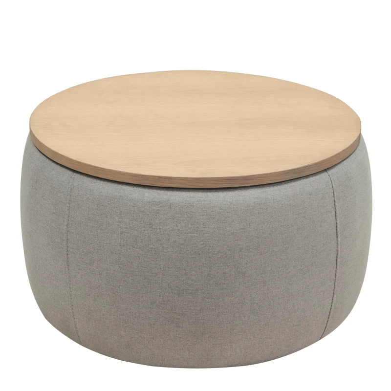 2-in-1 Round Storage Ottoman with Removable Lid, Hidden Storage, End Table & Ottoman for Living Room, 25.5" L x 25.5" W x 14.5" H, Light Grey