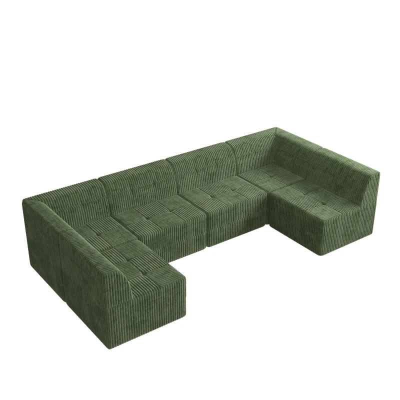 U-Shaped Modular Sofa with Spring-Supported Cushions and Wide Arms, Sectional Sofa Perfect for Living Room, 130.5" L x 65" W x 30" H, Green