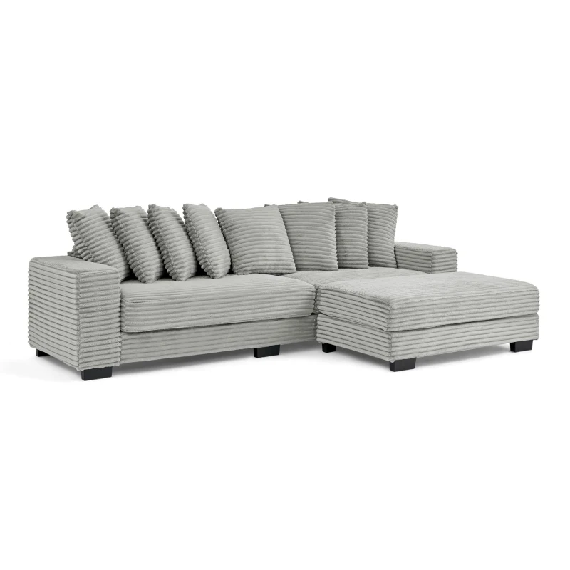 Tufted Corduroy Upholstered Sectional Sofa with Reversible Chaise, Footrests, Sleeper for Compact Room, 110.5" L x 57" W x 25.5" H, Gray
