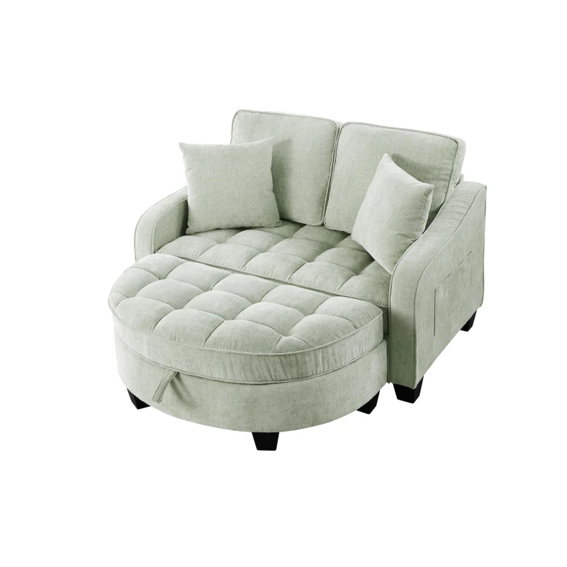 2-Seater Sofa Chaise Lounge with Irregular Curved Armrests, Ergonomic Backrest, Footrest with 2 Throw Pillows, 42.5" L x 32.5" W x 36.5" H, Cyan
