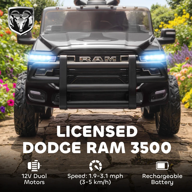 Qaba 12V Ride on Car, Licensed Dodge RAM 3500 Electric Vehicle with Remote Control, Suspension for 3-5 Years, Black