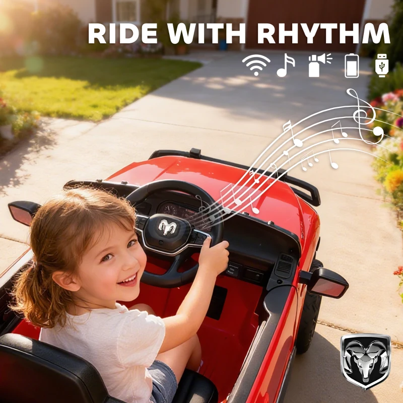 Qaba 12V Ride on Car, Licensed Dodge RAM 3500 Electric Vehicle with Remote Control, Suspension for 3-5 Years, Red