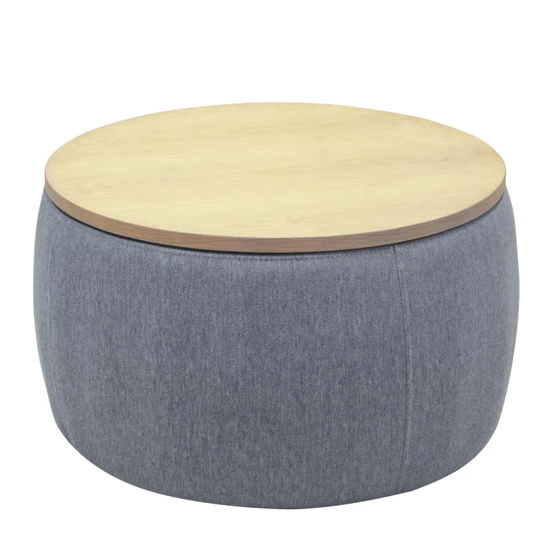 2-in-1 Round Storage Ottoman with Removable Lid, Hidden Storage, End Table & Ottoman for Living Room, 25.5" L x 25.5" W x 14.5" H, Dark Grey