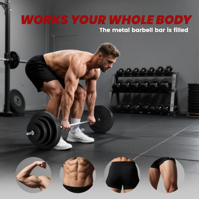 Soozier 154 lbs Barbell Weight Set, Adjustable Weights for Home Gym with 67" Barbell Bar, Strength Training Equipment