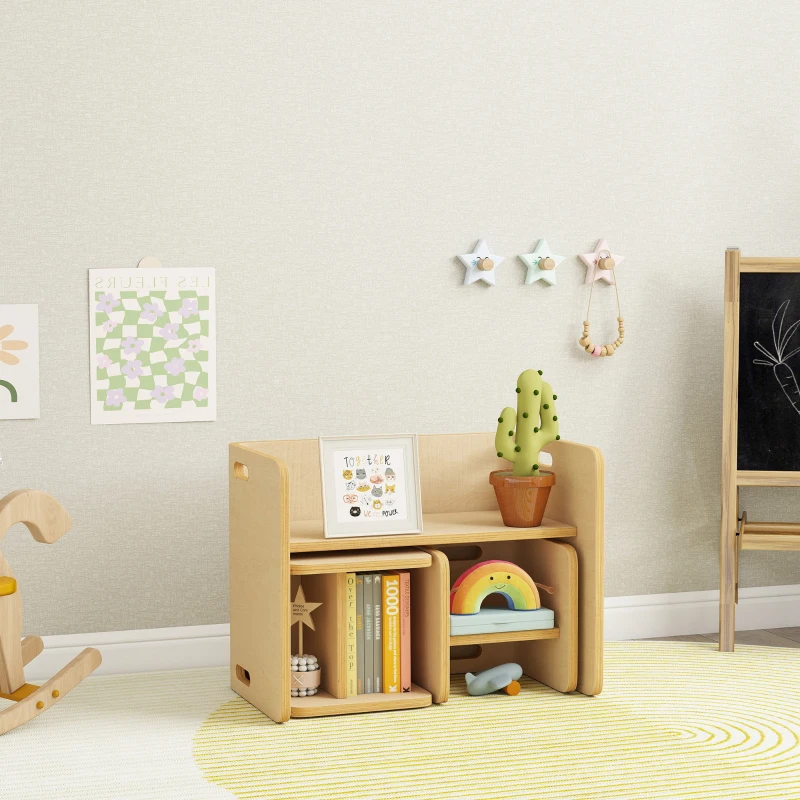 Qaba Kids Table and Chair Set, Height Adjustable Toddler Table and Chair Set for Kids Ages 3-8, Play, Learning, Natural