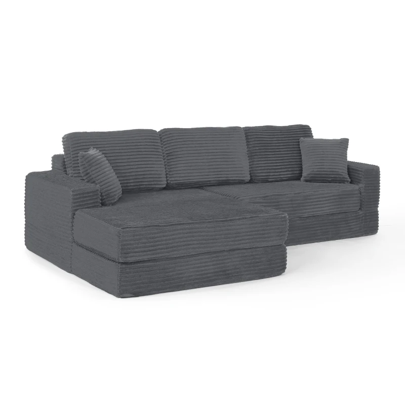 Left-Arm L-Shape Modular Sectional Sofa with Plush Foam-Filled Seats, Modular Sofa Ideal for Living Room, 112.5" L x 62.5-88" W x 28" H, Gray
