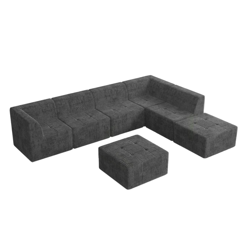 L-Shape Modular Sectional Sofa with Spring-Supported Seat Cushions, DIY Sleeper with All-Foam Construction, 130.5" L x 98" W x 30" H, Grey