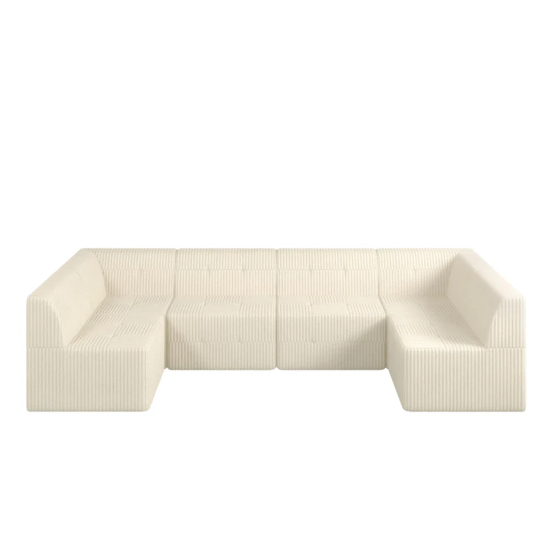 U-Shaped Modular Sofa with Spring-Supported Cushions and Wide Arms, Sectional Sofa Perfect for Living Room, 130.5" L x 65" W x 30" H, Beige