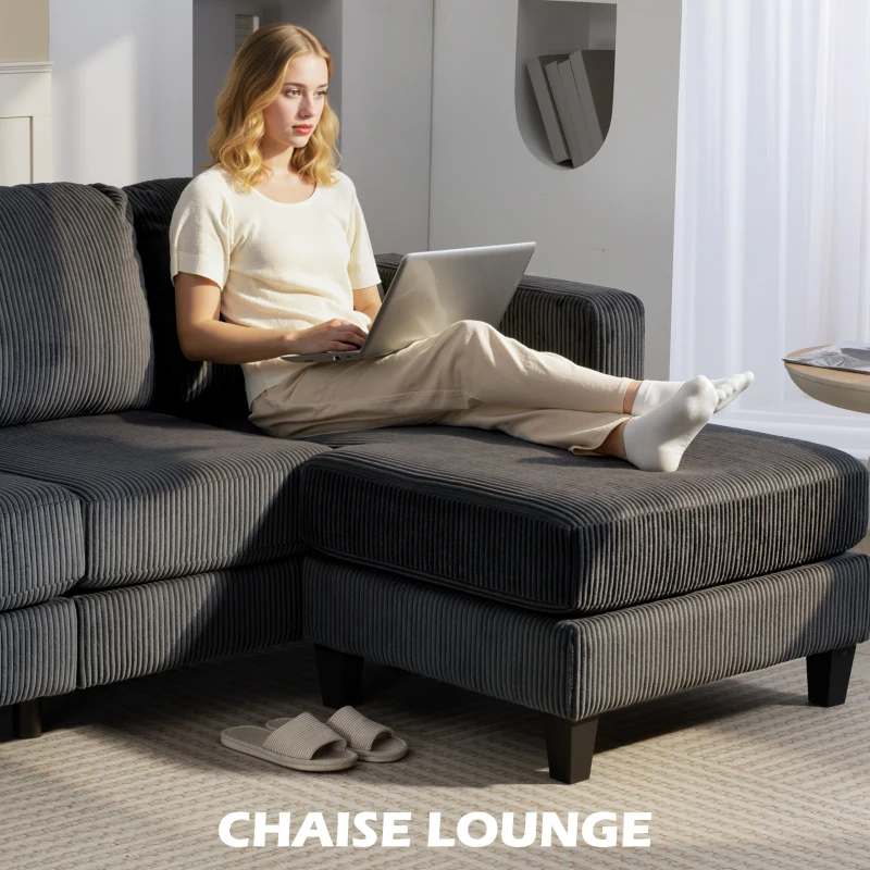 HOMCOM L Shaped Couch, L Shape Sofa with Chaise Lounge and Spring Cushion for Living Room, Bedroom, Charcoal Grey