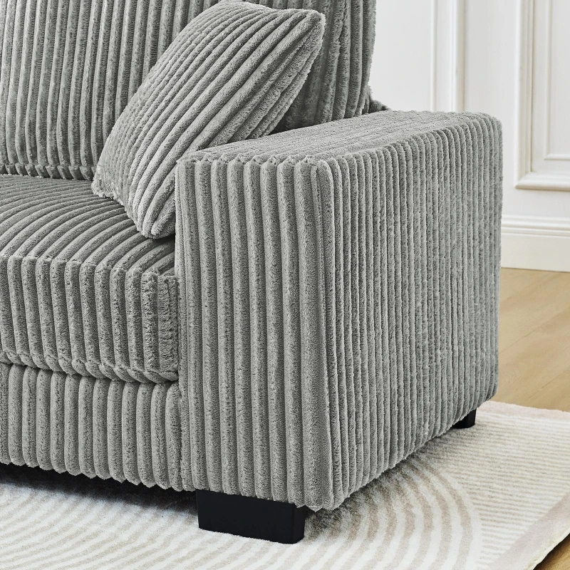 Corduroy Tufted Upholstered Sectional Sofa with Reversible Left/Right Chaise, L-Shaped Seats for Living Room, 110.5" L x 57" W x 25.5" H, Gray