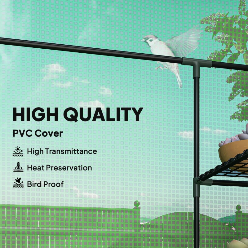 Outsunny 3-Tier Mini Greenhouse, Walk-in Greenhouse, Garden Hot House with 4 Shelves, Roll-Up Door and Weatherized Cover, 56" x 29" x 77", Dark Green