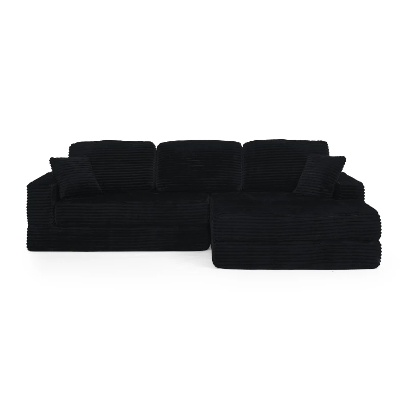 Right-Arm L-Shape Modular Sectional Sofa with Plush Foam-Filled Seats, Modular Sofa Ideal for Living Room, 112.5" L x 62.5-88" W x 28" H, Black