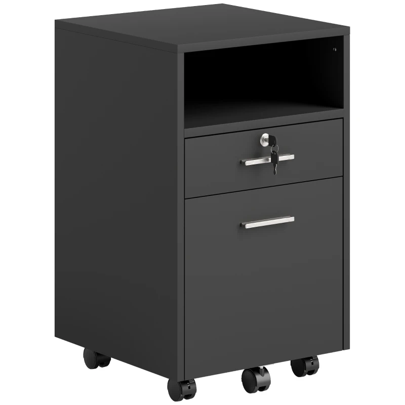 Vinsetto Small Filing Cabinet with 2 Drawers, Lockable Home Office Storage Cabinets on Wheels for A4, Letter Size, Black