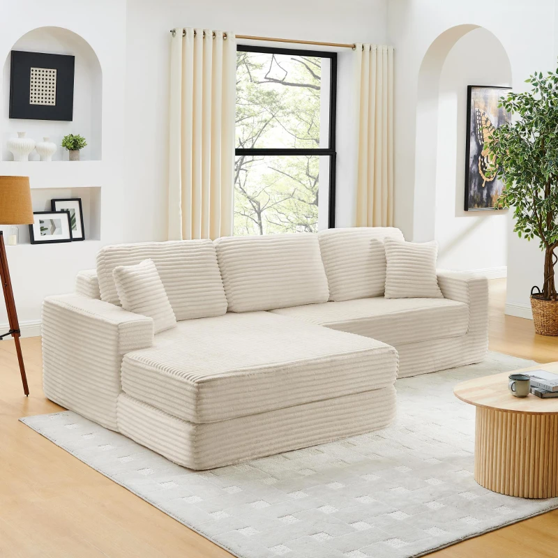 Left-Arm L-Shape Modular Sectional Sofa with Plush Foam-Filled Seats, Modular Sofa Ideal for Living Room, 112.5" L x 62.5-88" W x 28" H, Beige