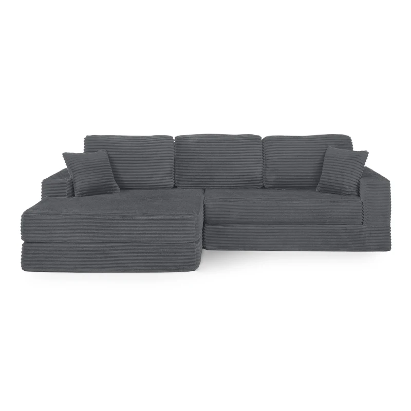 Left-Arm L-Shape Modular Sectional Sofa with Plush Foam-Filled Seats, Modular Sofa Ideal for Living Room, 112.5" L x 62.5-88" W x 28" H, Gray