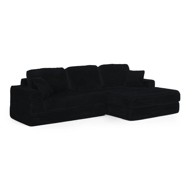 Right-Arm L-Shape Modular Sectional Sofa with Plush Foam-Filled Seats, Modular Sofa Ideal for Living Room, 112.5" L x 62.5-88" W x 28" H, Black