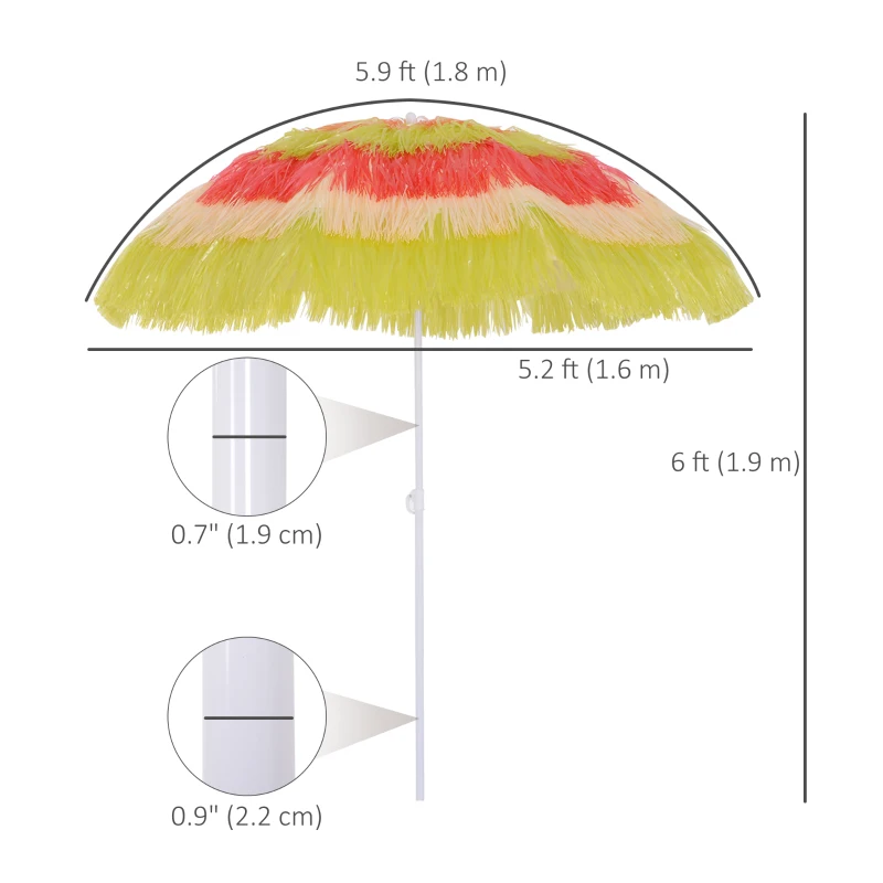 Outsunny 6FT Beach Umbrella Tilt Sunshade Height Adjustable Outdoor Market Patio Yard Crank Deck Sun Shade, Multi-color
