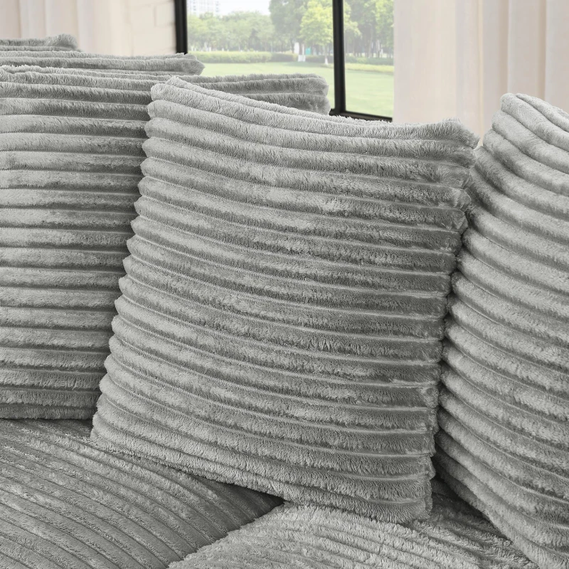 Tufted Corduroy Upholstered Sectional Sofa with Reversible Chaise, Footrests, Sleeper for Compact Room, 110.5" L x 57" W x 25.5" H, Gray