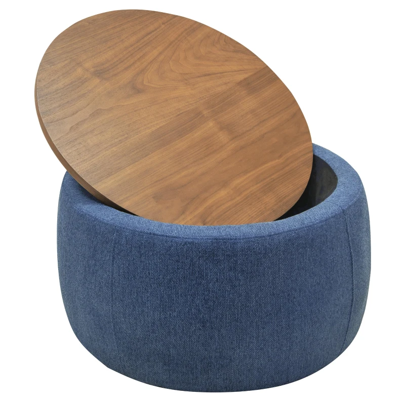 2-in-1 Round Storage Ottoman with Removable Top and Concealed Storage, End Table and Ottoman for Bedroom, 25.5" L x 25.5" W x 14.5" H, Navy