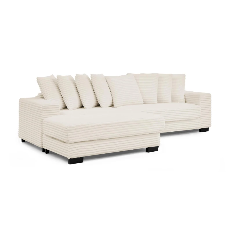 Tufted Corduroy Upholstered Sectional Sofa with Reversible Chaise, Footrests, Sleeper for Compact Room, 110.5" L x 57" W x 25.5" H, Beige