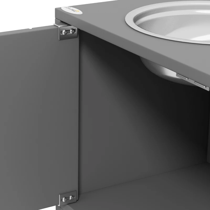 PawHut Elevated Dog Bowls for Large Dogs Pet Feeding Station with Stand, Storage, 2 Stainless Steel Food and Water Bowls, Grey