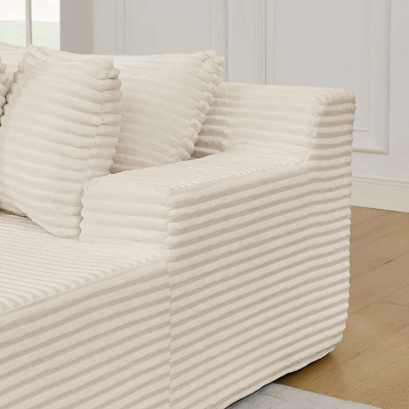 2-Seater Compressed Foam Lounge Sofa with Velvet Fabric and No Wood Frame, Loveseat Ideal for Bedroom, 83" L x 63" W x 25" H, Beige