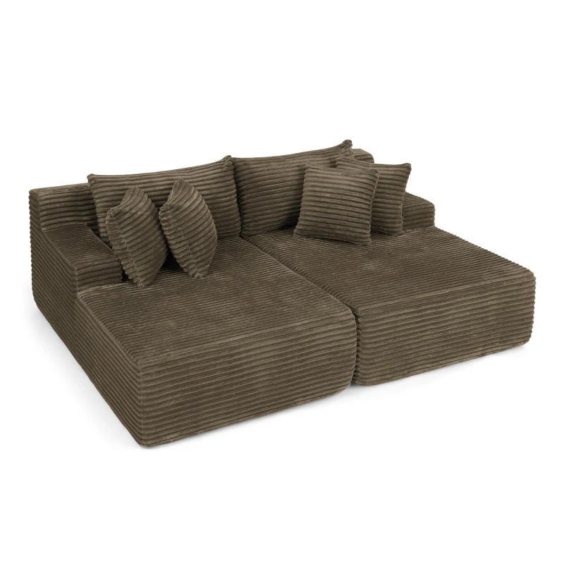 2-Seater Compressed Foam Lounge Sofa with Velvet Fabric and No Wood Frame, Loveseat Ideal for Bedroom, 83" L x 63" W x 25" H, Brown