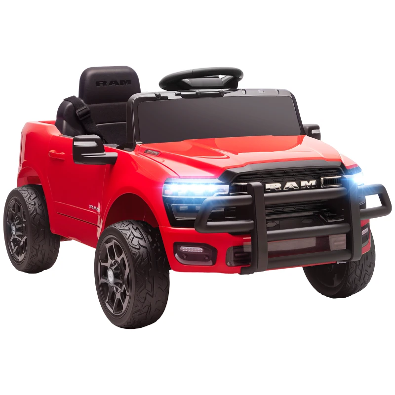 Qaba 12V Ride on Car, Licensed Dodge RAM 3500 Electric Vehicle with Remote Control, Suspension for 3-5 Years, Red