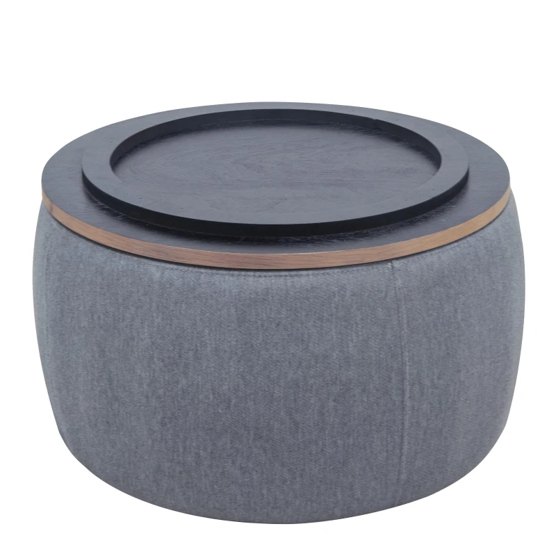 2-in-1 Round Storage Ottoman with Removable Lid, Hidden Storage, End Table & Ottoman for Living Room, 25.5" L x 25.5" W x 14.5" H, Dark Grey