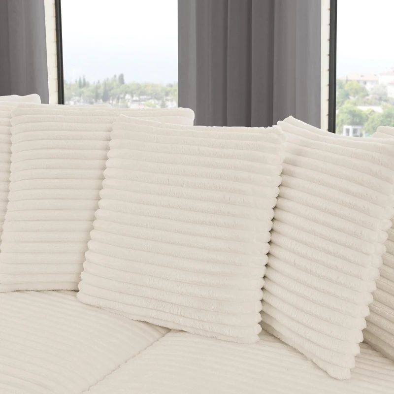 Tufted Corduroy Upholstered Sectional Sofa with Reversible Chaise, Footrests, Sleeper for Compact Room, 110.5" L x 57" W x 25.5" H, Beige