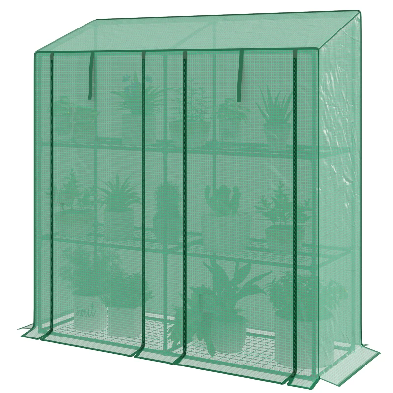 Outsunny Portable Mini Greenhouse Green House with 3 Tier Shelves, Reinforced PE Cover, Roll-up Doors, 56.3" x 18.1" x 59.4"