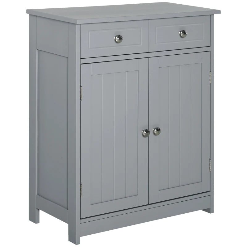 kleankin Freestanding Bathroom Floor Cabinet, Organizer Floor Tower with 2 Door, 2 Drawers, Adjustable Shelf, Grey