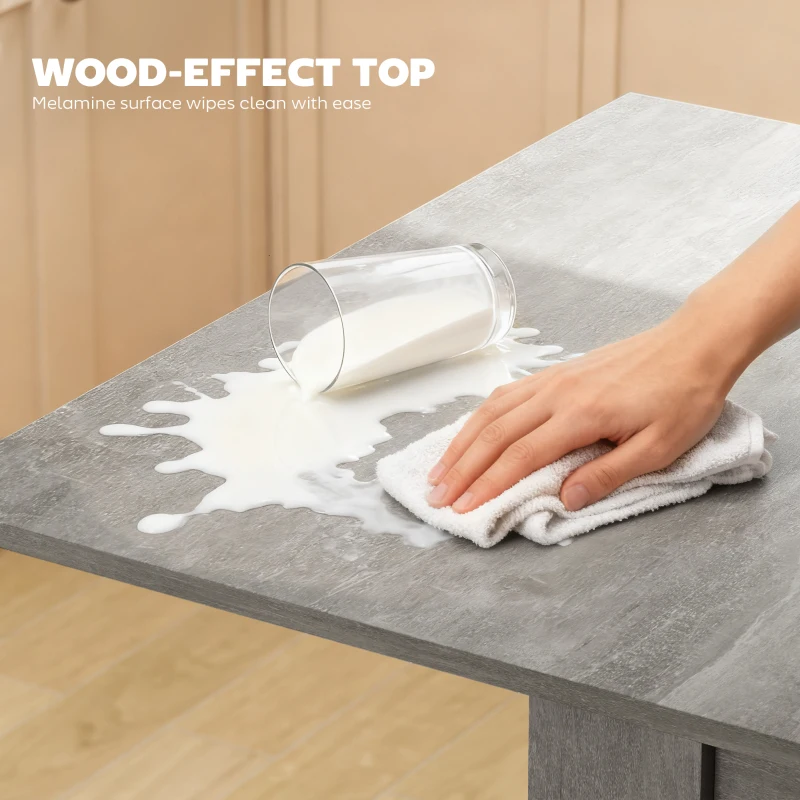 HOMCOM 55" Extendable Dining Table for 4-6 Person, Kitchen Table with PU Handle and Felt Pads for Small Spaces, Grey