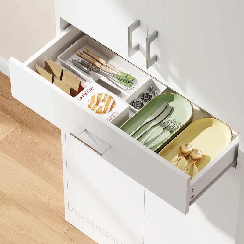 HOMCOM 71" Kitchen Pantry Cabinet with Drawer and Adjustable Shelf, Freestanding Tall Storage Cabinet with 2 Double Door Cupboards, White